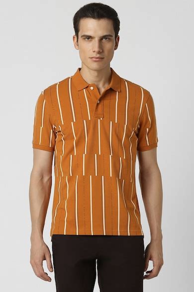 Buy Men Orange Print Polo Neck T-shirt Online - 39628788 | Van Heusen