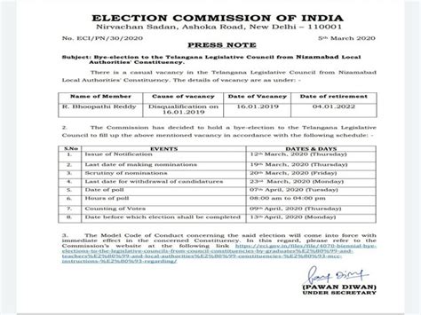 Polling for by-polls to Nizamabad Local Authorities MLC seat on April 7