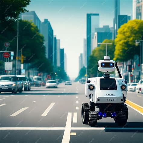 Premium AI Image | A robot that is on the road with the words robot on ...