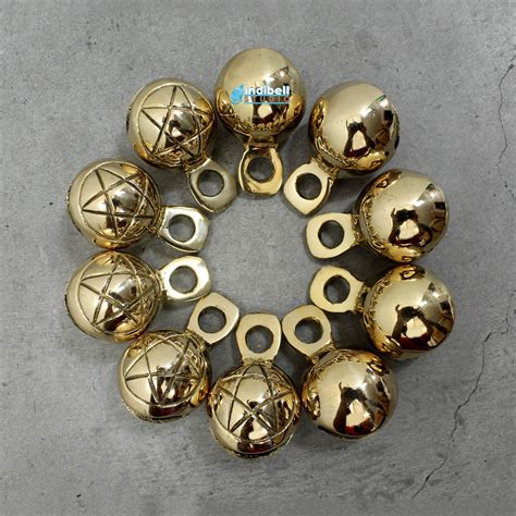 Pentacle Engraved Brass Sleigh Bells, Vintage Antique Design Pentagram