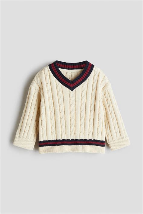 Cable-knit cotton jumper - Light beige - Kids | H&M IN