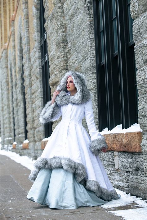 High Low Viking Queen Wedding Dress With Sleeves Faux Fur Trimmed Coat High Low Gown Custom to ...