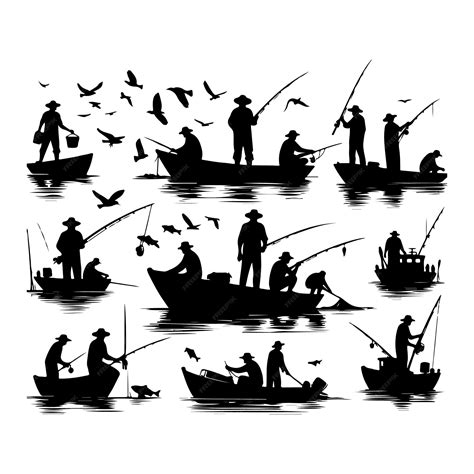 Premium Vector | Black silhouettes of fishermen on a white background vector