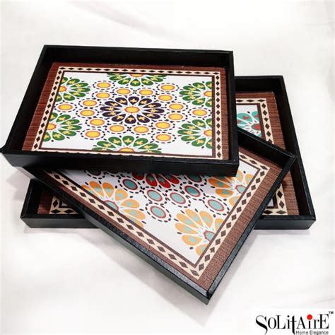 Set of 3 Exclusive Design Classy Rectangular Wooden Serving Trays-HDST ...