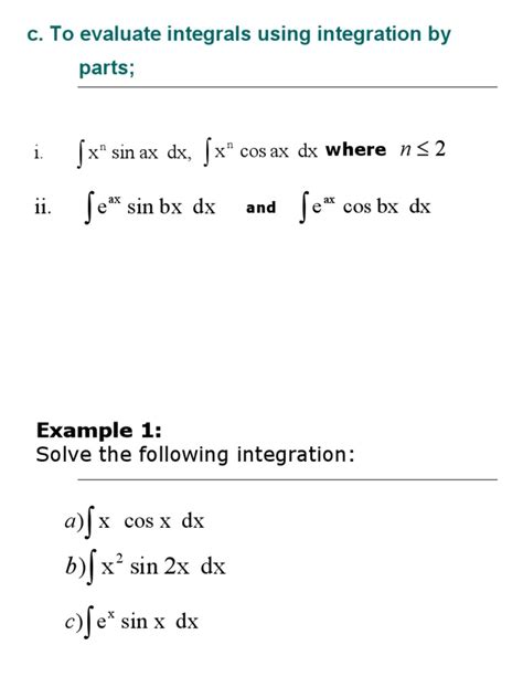 Image result for Integration by Parts Examples