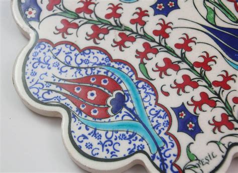 Turkish Iznik Style Ceramic Tiles Set of 3 For Sale at 1stDibs