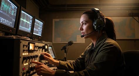 Woman in control room operating equipment monitoring screens | Premium ...