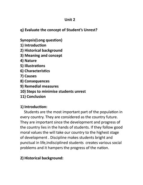 Socio 3 Student unrest - Copy - Unit 2 q) Evaluate the concept of ...