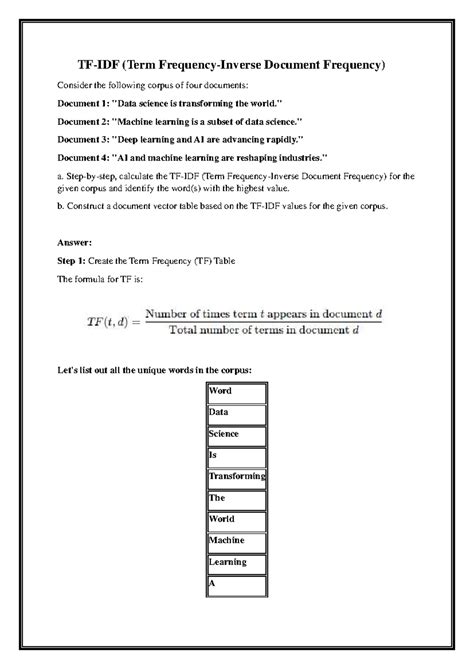 TF-IDF Analysis and Document Vector Construction for Corpus (Term ...