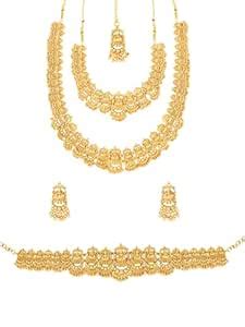 Yellow Chimes Jewellery Set for Women Gold Plated Temple Bridal Choker ...