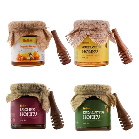 Golden Delight Honey Pack – 4 Premium Organic Honey Varieties – Bee Bliss
