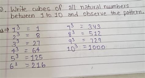 Write cubes of all natural numbers between 1 to 10 and observe the ...