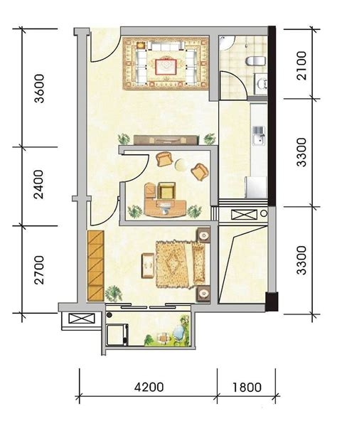 60平单扇公寓两室一厅户型图_装信通网效果图
