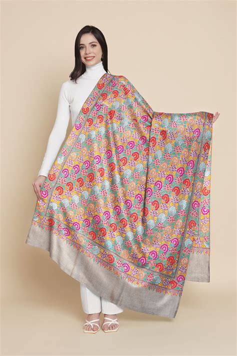 Pashtush Womens, Handmade Pashmina Embroidery Shawl, Gulaabdar Papier ...