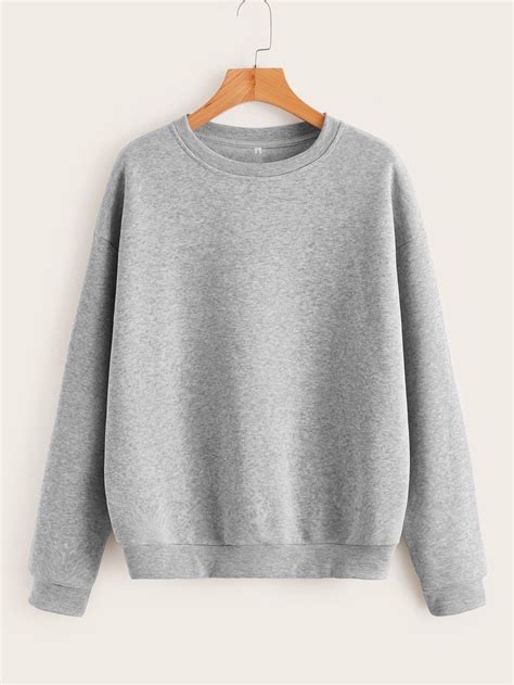 Grey Casual Collar Long Sleeve Fabric Plain Pullovers Embellished ...