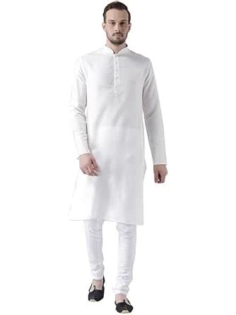 Buy KISAH Men's Kurta Churidar Set, White Silk Blend, Jacquard Regular ...