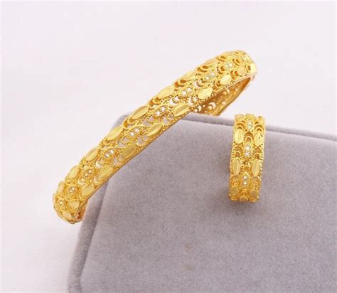 Buy 24k Gold Plated Bangle Ring Set Dubai Bangles Indian Online in ...