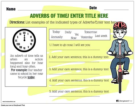 Adverbs of Time Worksheet Storyboard by templates