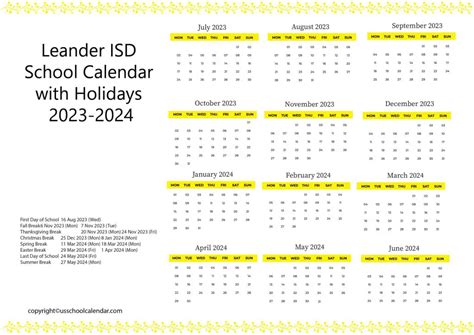 Leander ISD School Calendar - US School Calendar