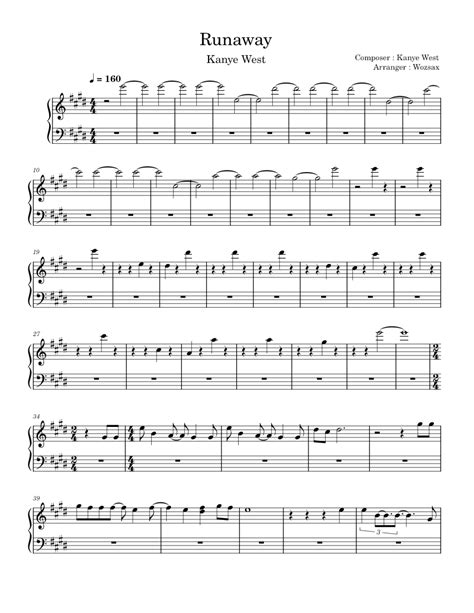 Runaway - Kanye West Right Hand Sheet music for Piano (Piano Four Hand ...