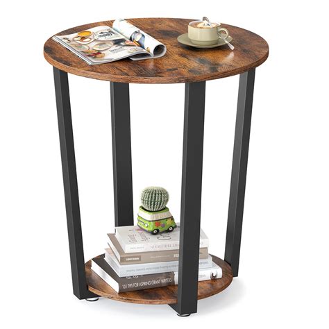 VASAGLE Industrial End Table, Metal Side Table, Round Sofa Table with ...