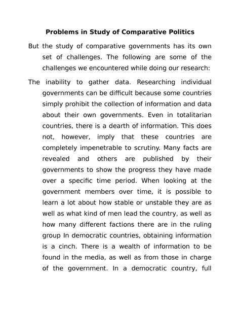 Problems in Study of Comparative Politics - The following are some of ...