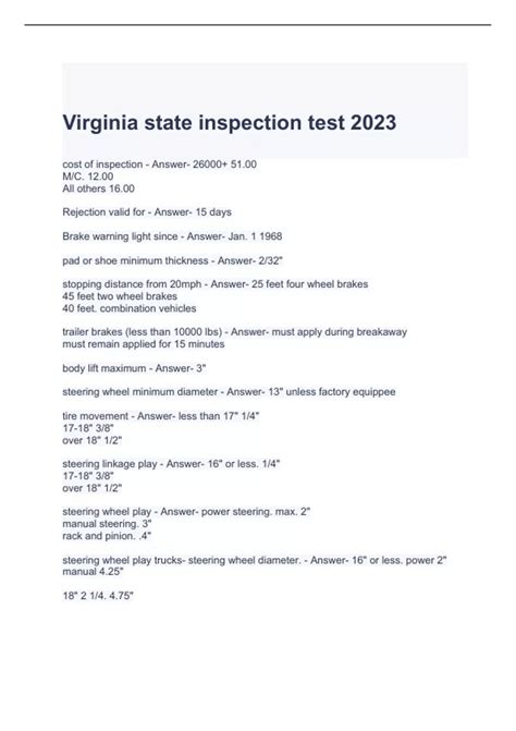 Virginia state inspection test 2023 questions with correct answers - Va ...