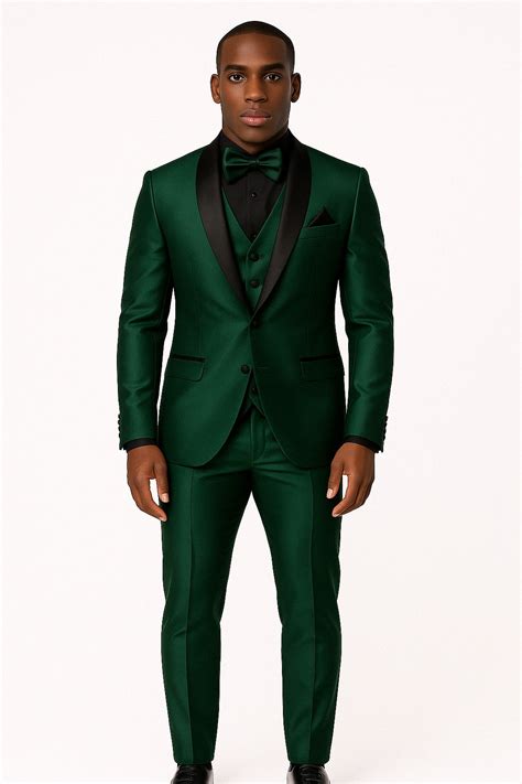 38 Mens Emerald Green Tuxedo with Black Satin Shawl Lapel – 3 Piece ...