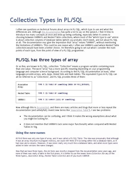 Image result for PL/SQL Collection Types
