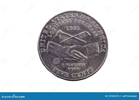 United States Five Cents Coin with Louisiana Purchase Handshake Stock ...