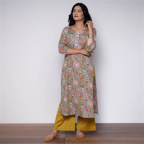 Sanganeri Hand Block Printed Cotton Long Kurta with Palazzo Set