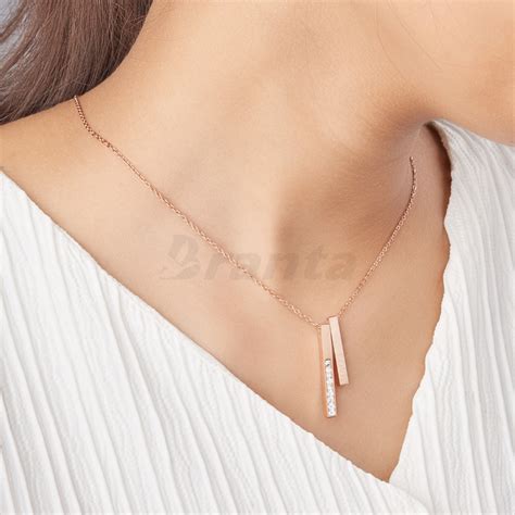 Buy Graceful Rose Gold Diamond Love Bar Pendant Necklace – Brantashop