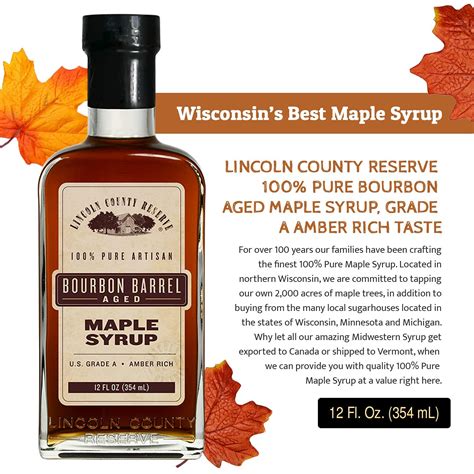 Lincoln County Reserve Bourbon Barrel Aged Maple Syrup - Grade A Amber Rich Taste - Gluten-Free ...