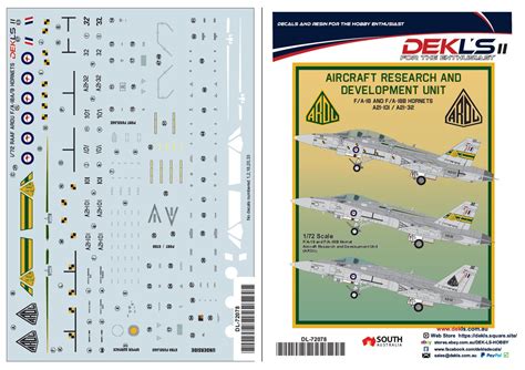 Decals - F/A-18A and F/A-18B Hornet ARDU, RAAF - Scale:1/144, 1/72, 1/ ...