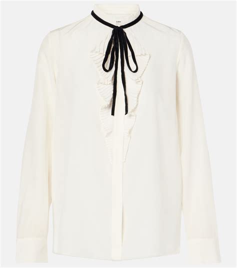 Ruffled tie-neck silk blouse in white - Frame | Mytheresa