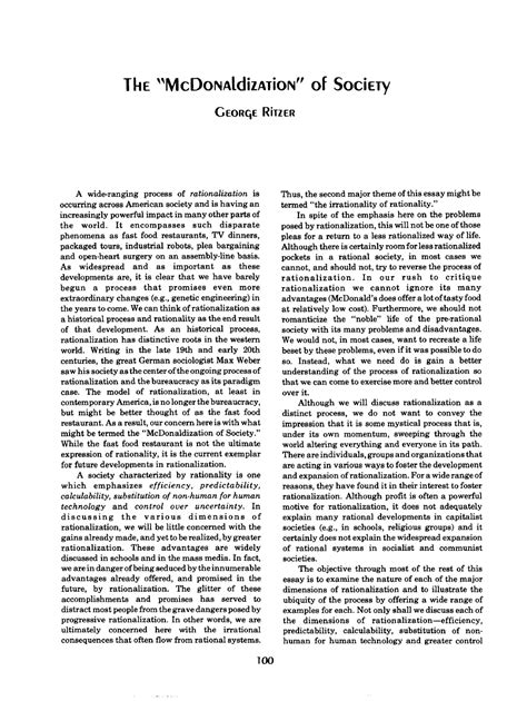Mc Donaldization of Society 1983 - A wide-ranging process ...