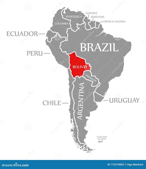 Bolivia Red Highlighted in Continent Map of South America Stock ...