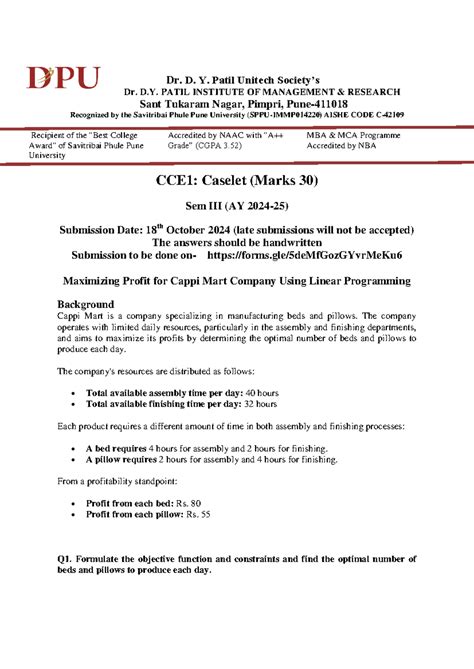 DS CCE 1- Caselet - decision science - Dr. D. Y. Patil Unitech Society ...