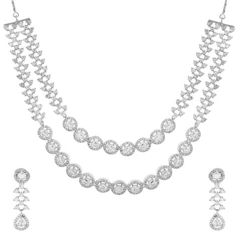 Sparkling Essential Stunning Layered American Diamond Necklace Set – VOYLLA
