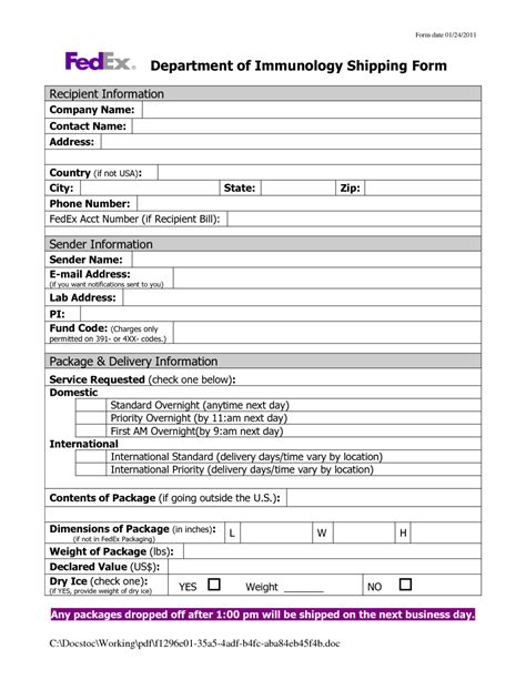 Image result for FedEx Shipping Request Form