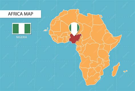 Premium Vector | Nigeria map in africa, icons showing nigeria location and flags.
