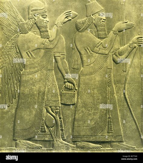 Relief at Assyrian capital city of Kahlu, founded by Ashurnasirpal II, ruled Assyria from 883 ...