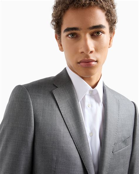 Single-breasted suit in a silky-finish grisaille | Emporio Armani