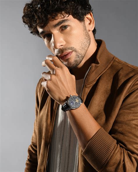 Britime Jupiter Men Automatic Black Dial Analog Leather Strap Watch 12 ...