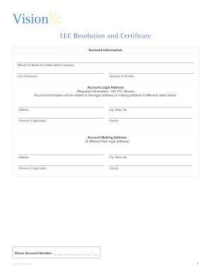 Vision LLC Resolution and Certificate 2008-2025 - Fill and Sign ...