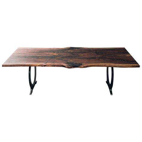 Live Edge Black Walnut Dining Table with Ossana Cast Iron Legs at ...