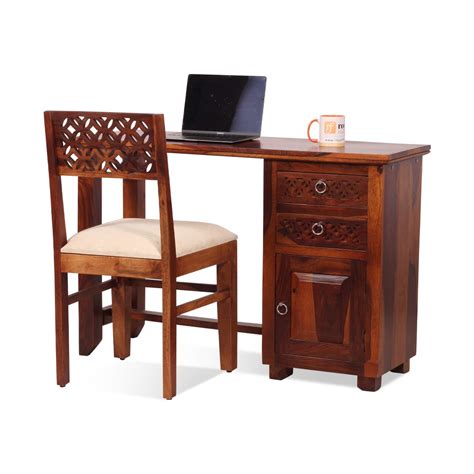 royal finish Carvo Solid Wood Computer Table with Two Drawer Cabinets ...