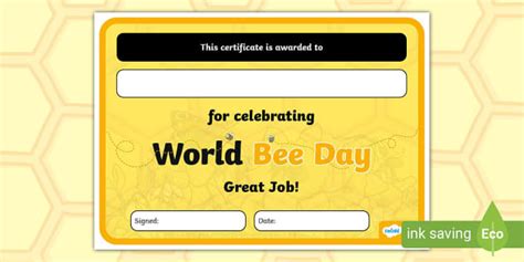 World Bee Day Certificate
