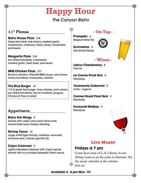 The Vue Happy Hour Menu at Mason Mullan blog