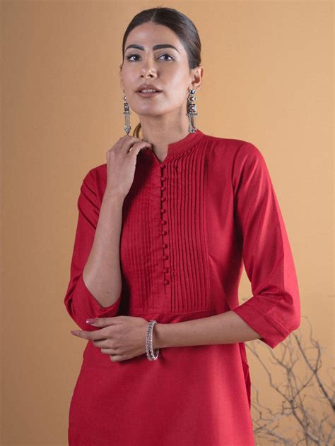 Buy Maroon Solid Cotton Kurta Online at Rs.519 | Libas